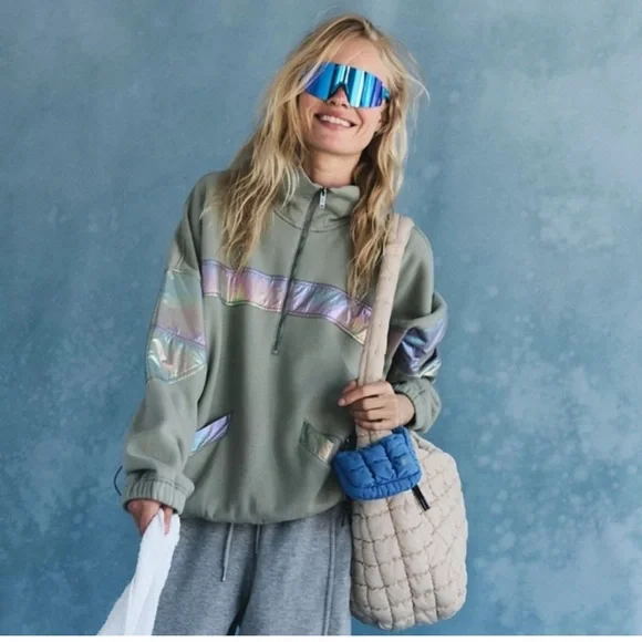 Freepeople sage stone Iridescent 1/2 zip Jacket - Picture 5 of 6